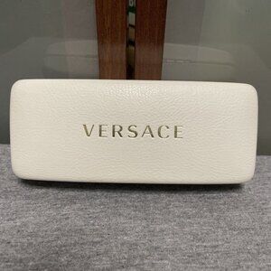 Versace Logo White Pebbled Leather Hard Eyeglasses Sunglasses Clamshell Case